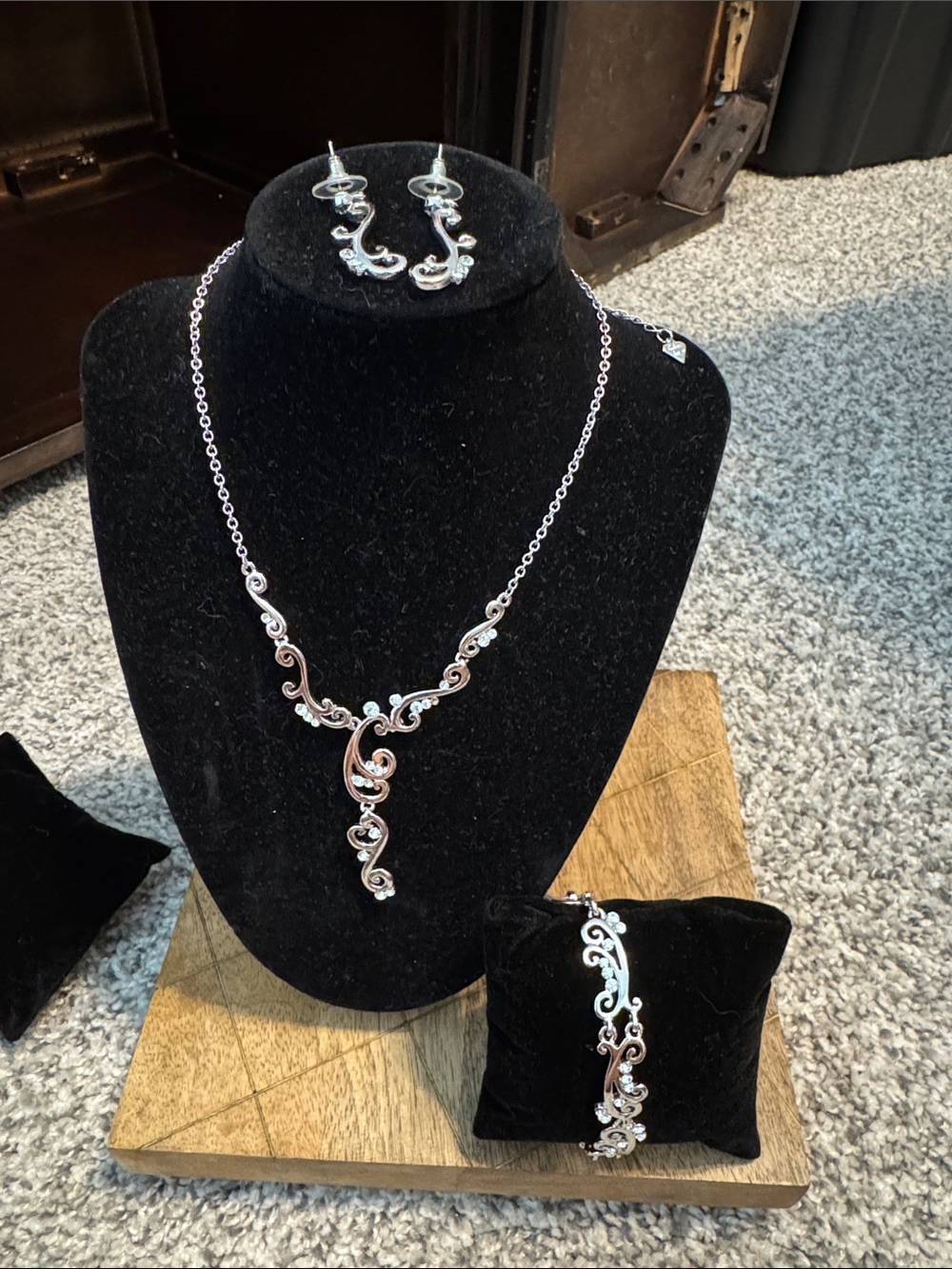 Cookie Lee Silver Scrollwork Necklace, Bracelet & Earrings Set